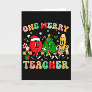 Tarjeta Un profesor alegre pijama de árbol de Navidad geni