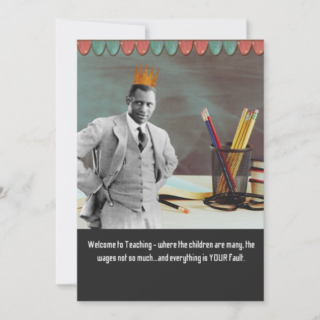Tarjeta Un profesor de bienvenida divertida, hombre negro  (Anverso)