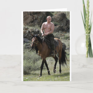 Tarjeta Un Putin sin camisas monta un caballo