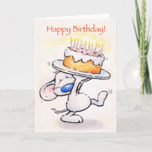 Tarjeta Un ratón lindo con un gran pastel, ¡Feliz cumpleañ