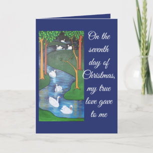 Tarjeta Un rebaño de siete cisnes nadando