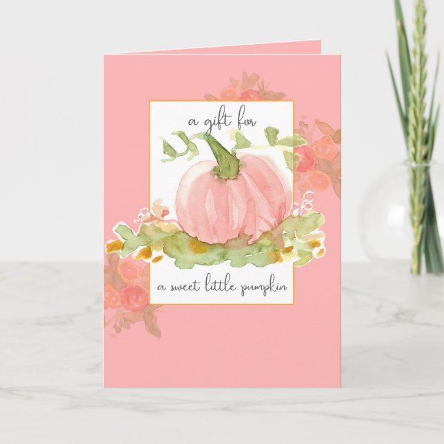 Tarjeta Un Regalo Para Bebé Dulce Flores De Calabaza Rosa (Anverso)
