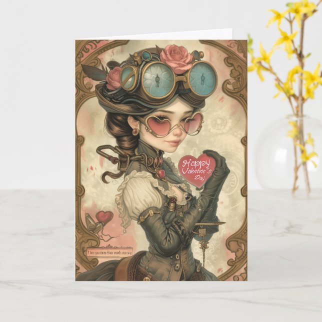 Tarjeta Un San Valentín Steampunk (flor amarilla)
