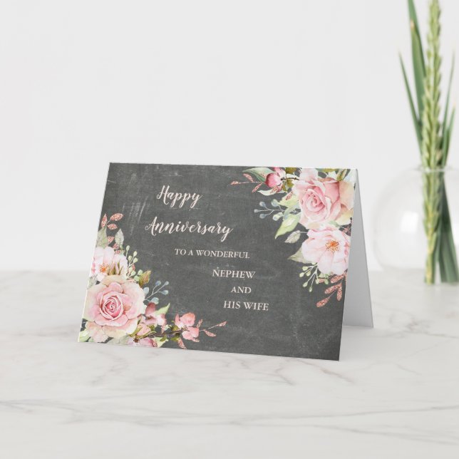 Tarjeta Un sobrino floral y su esposa Boda aniversario (Anverso)