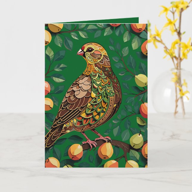 Tarjeta Un stencil de un perdiz en un peral al estilo reco (flor amarilla)