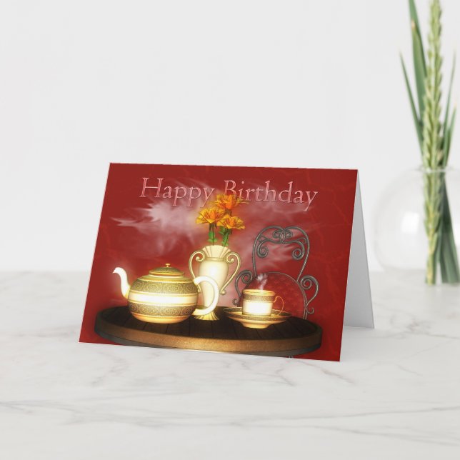 Tarjeta Un té de cumpleaños, feliz cumpleaños (Anverso)