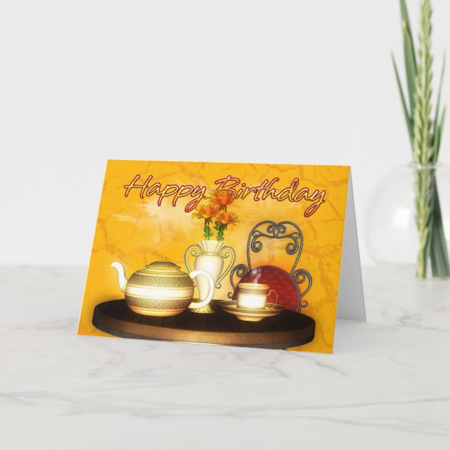 Tarjeta Un té de cumpleaños, feliz cumpleaños (Anverso)