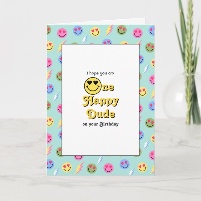 Tarjeta "Un tipo feliz" Cumpleaños sonrisa retro (Anverso)
