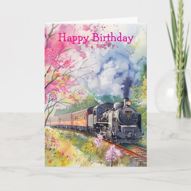 Tarjeta Un tren en primavera (Anverso)