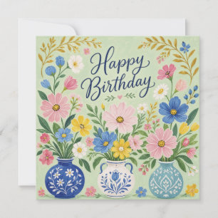 Tarjeta Un trío de flores de cumpleaños