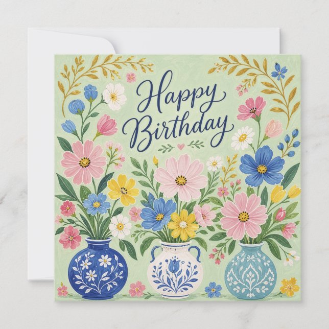 Tarjeta Un trío de flores de cumpleaños (Anverso)