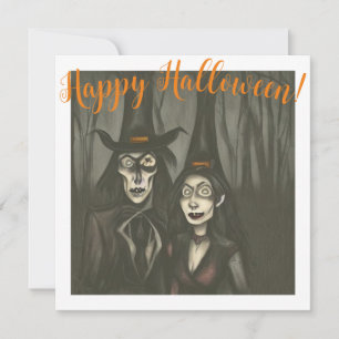 Tarjeta Un vampiro y una bruja en Halloween