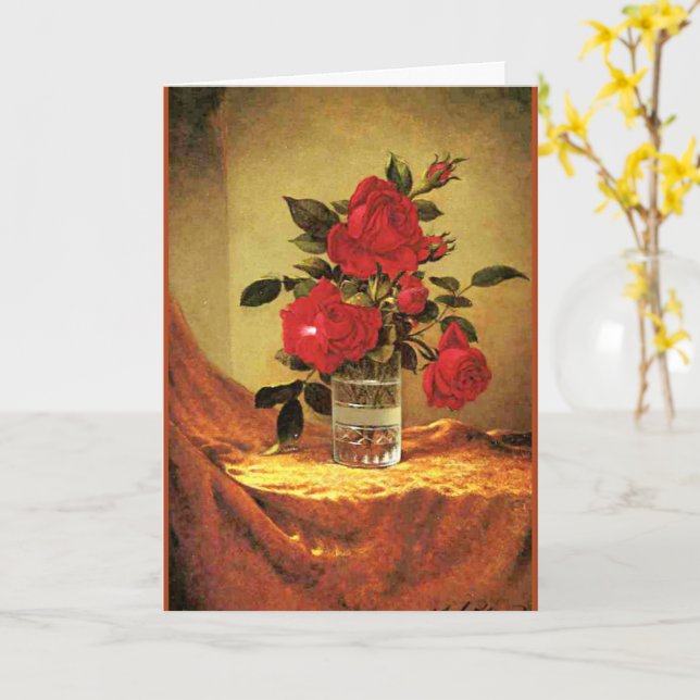 Tarjeta Un vaso de rosas, arte fino, (flor amarilla)