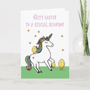 Tarjeta Un vecino, Unicornio, desea pascua con chicles