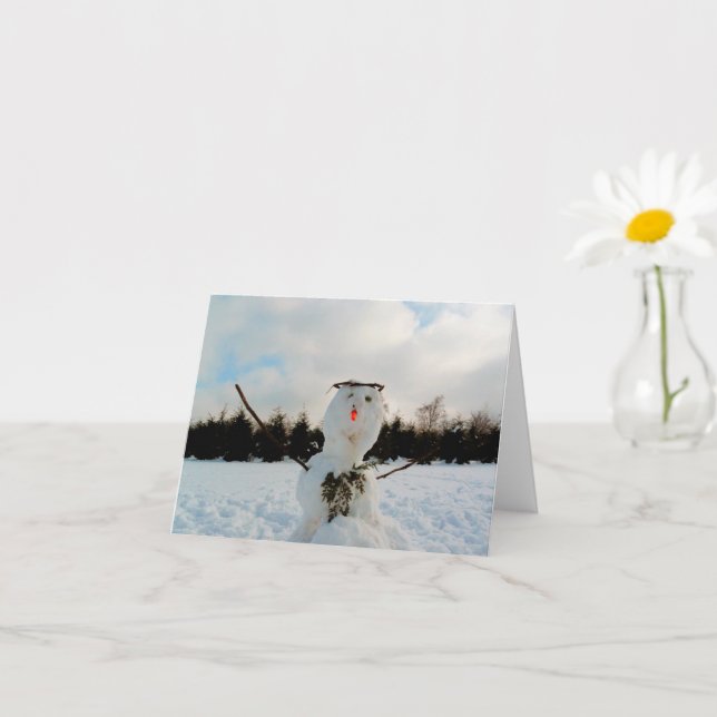 Tarjeta Un verdadero muñeco de nieve y una foto festiva de (Planta pequeña)