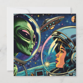Tarjeta Una astronauta se encuentra con un extranjero extr