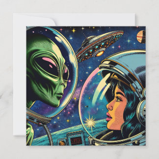 Tarjeta Una astronauta se encuentra con un extranjero extr