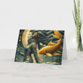 Tarjeta Una astronauta y pez retro todas las ocasiones