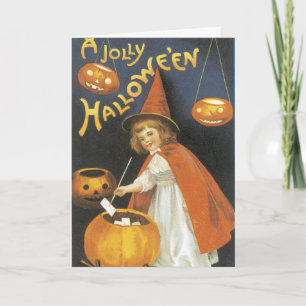 Tarjeta Una bruja de Halloween alegre, una cosecha