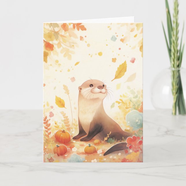 Tarjeta Una caída caprichosa con Otter y Pumpkins (Anverso)