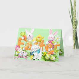 Tarjeta Una Carta Divertida De Pascua Con Bunnis