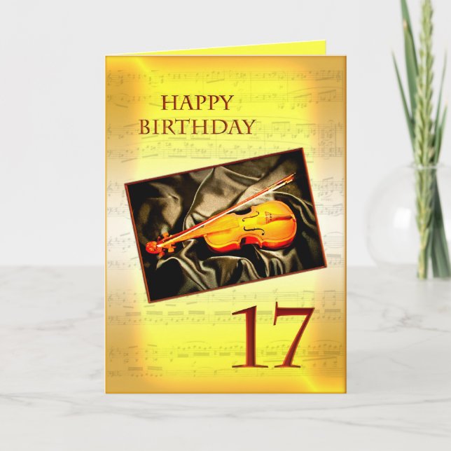 Tarjeta Una carta musical de 17 años con un violín (Anverso)