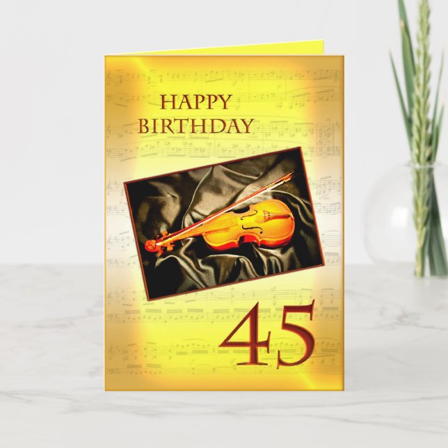 Tarjeta Una carta musical de cumpleaños 45 con un violín (Anverso)