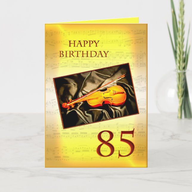 Tarjeta Una carta musical de cumpleaños 85 con un violín (Anverso)