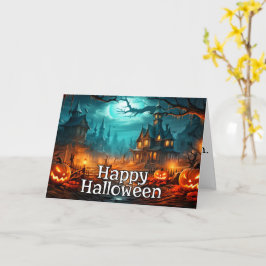 Tarjeta Una casa embrujada de Halloween espeluznante