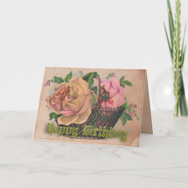 Tarjeta Una cesta de rosas del Victorian para su (Anverso)