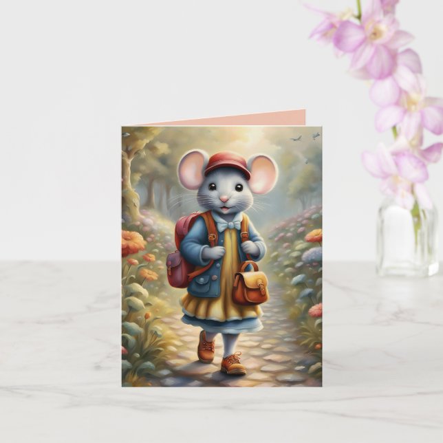 Tarjeta Una chica de ratón en camino a la escuela, costumb (Orquídea)