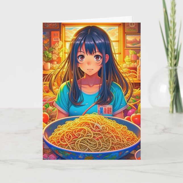 Tarjeta Una Chica y su divertida cumpleaños Ramen Anime (Anverso)
