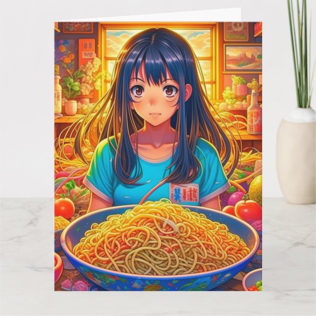 Tarjeta Una Chica y su divertida cumpleaños Ramen Anime (Anverso)