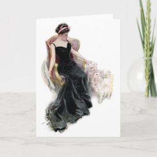 Tarjeta Una dama y sus gatos