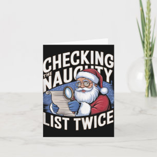 Tarjeta Una divertida navidad Santa revisando la lista tra