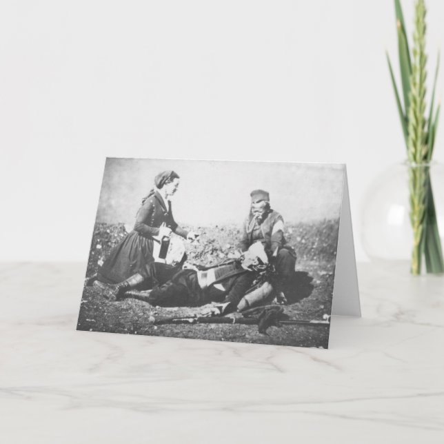 Tarjeta Una enfermera cuidando a un hombre herido (Anverso)