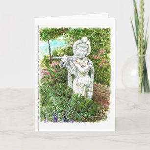Tarjeta Una estatua de una señora con una flauta