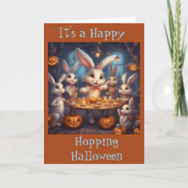 Tarjeta Una feliz fiesta de Halloween de conejos saltarine