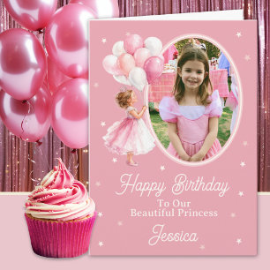 Tarjeta Una Foto Princesa Morena y Globos Cumpleaños