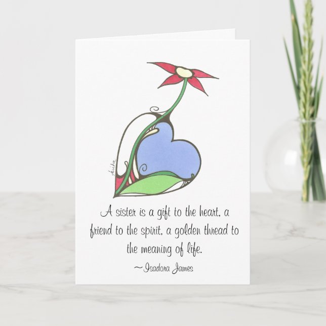 Tarjeta Una hermana es un regalo al corazón… (Anverso)