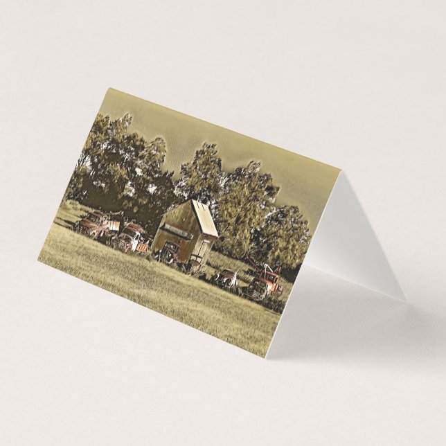 Tarjeta Una hilera de jalopías en el pasto. (Anverso)