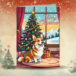 Tarjeta Una linda Navidad de Corgi festivo