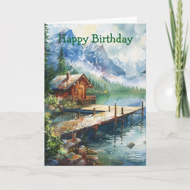 Tarjeta Una manguera de pesca en el lago Cumpleaños (Anverso)
