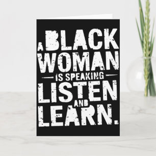 Tarjeta Una mujer negra está hablando Escucha y aprende ca