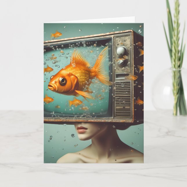 Tarjeta Una mujer pez dorado cabeza de TV Retro todas las  (Anverso)
