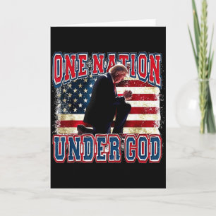 Tarjeta Una Nación Bajo Dios Trump Reza Jesús Bandera De E