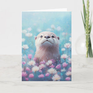Tarjeta Una nutria mira a través de un campo de flores