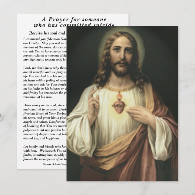 Tarjeta Una oración para alguien que se ha suicidado (Anverso / Reverso)