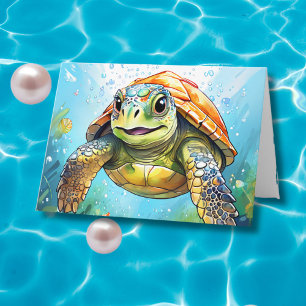 Tarjeta Una página de natación de tortuga y colorido Cumpl