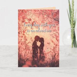 Tarjeta Una pareja en la silueta de amor y San Valentín Fo